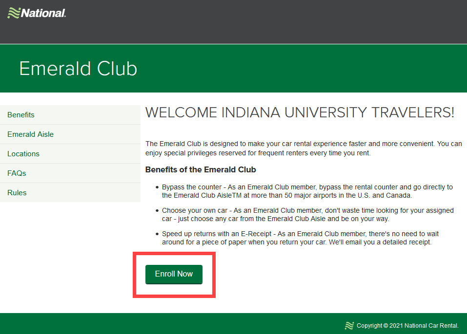 Enrolling in the Enterprise Emerald Club: Travel: Articles: News & Events:  Financial Training & Communications: Indiana University